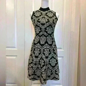 Black and white midi keyhole knitted dress with a damask pattern size small